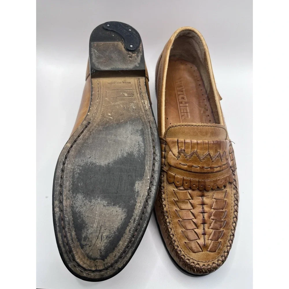 Wytcher Men's Brown Leather Woven Slip-On Loafers Round Toe Size 7 1/2
